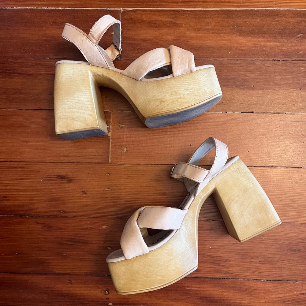 Sam Edelman Platform Block Heel Sandals - Beige